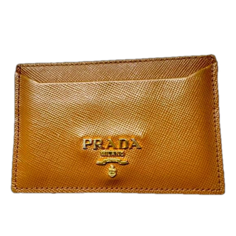 Prada Card Holder Brown Saffiano Leather 4" L x 23/4" H